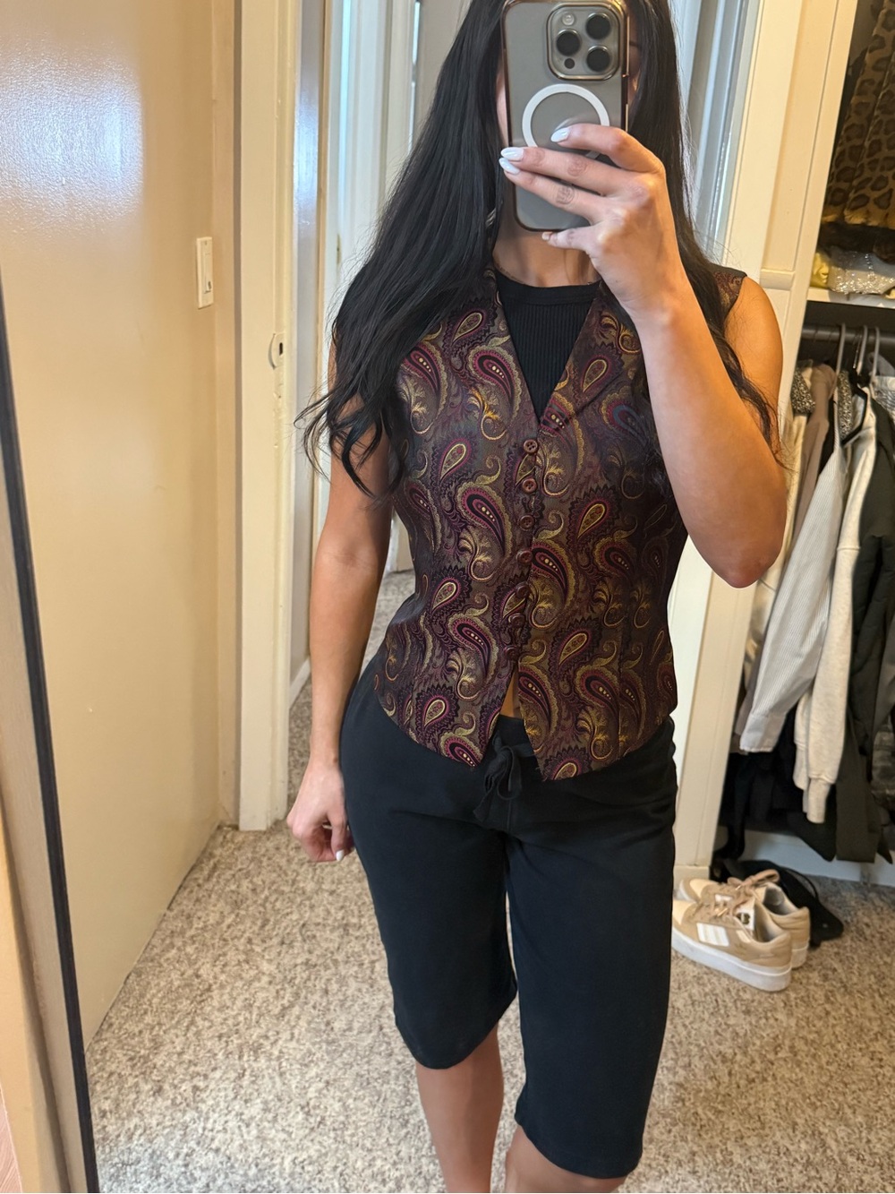 Tahari Burgundy Paisley Button-Front Vest